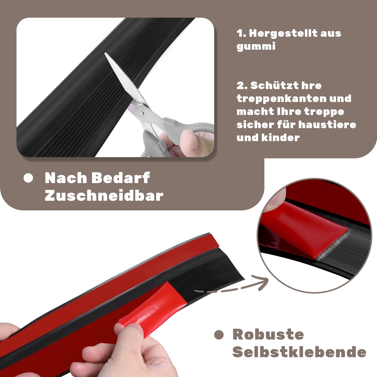 Storystore Treppenkantenprofil Selbstklebend, 7 m Flexible Gummi Rutschfester Treppenkantenprofil Schwarz für Senioren & Kinder, für Innen- und Außentreppen