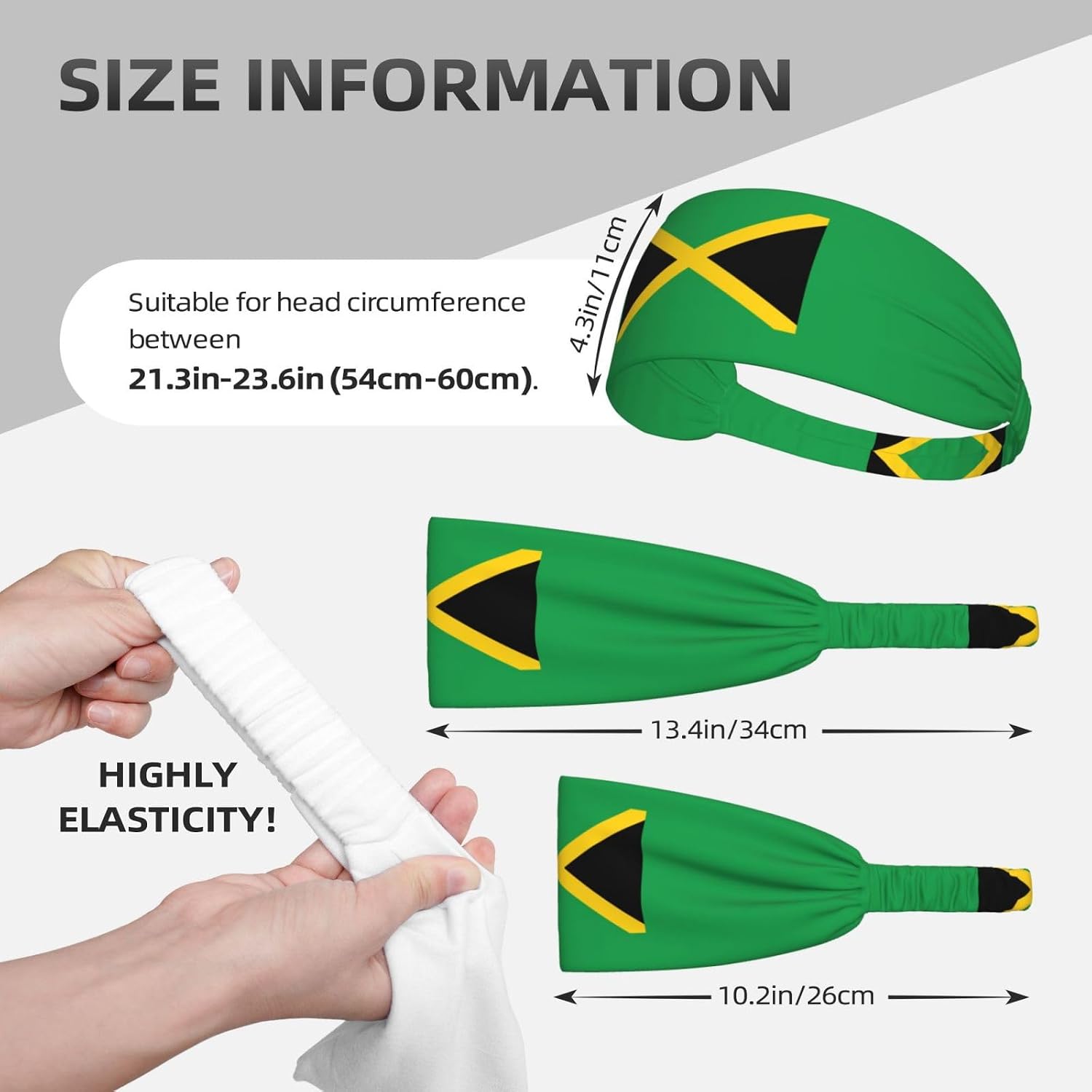 Flag of Jamaica Print Elastic Headband Breathable Workout Hair Band Running Cycling Outdoor Activities