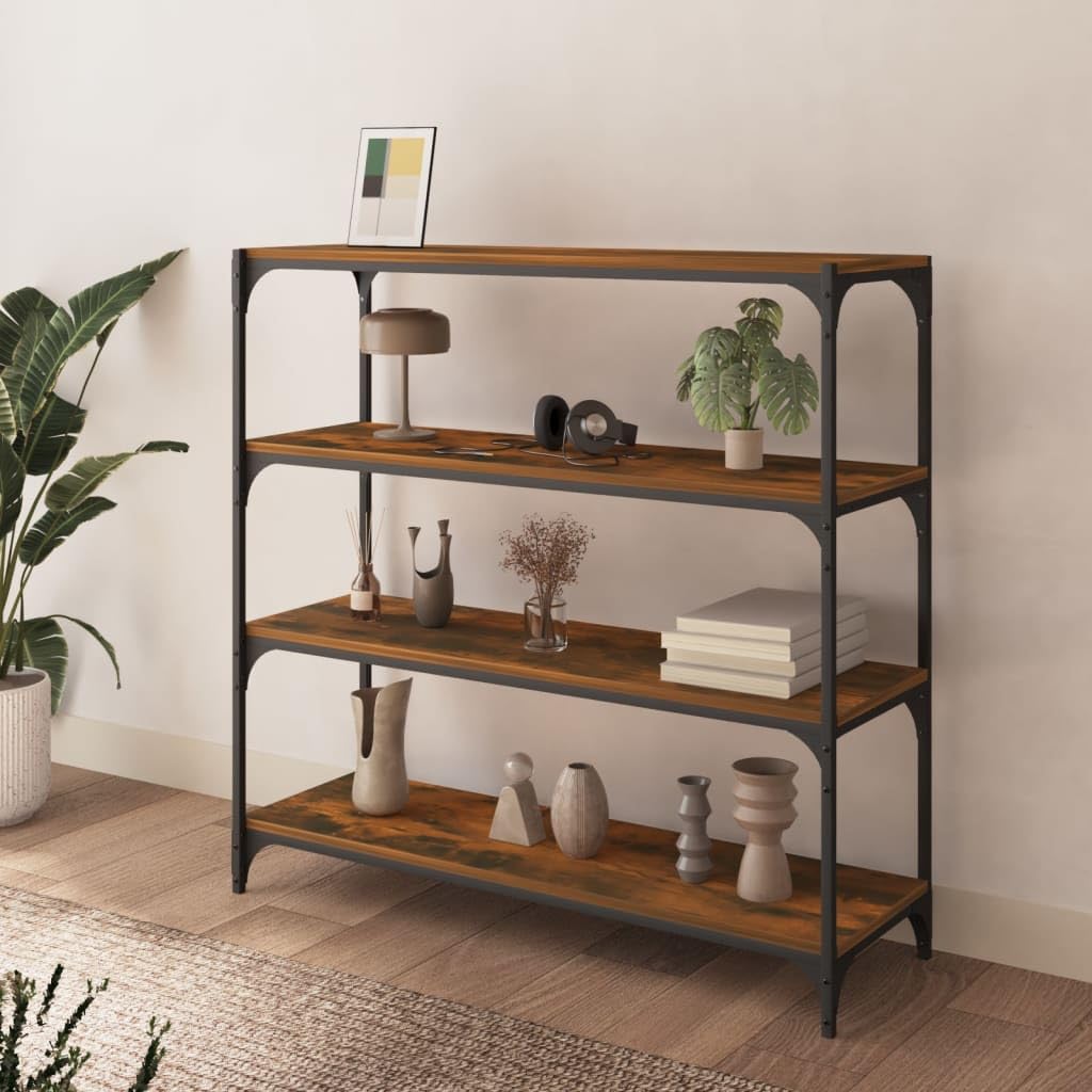Generisch Bücherregal Räuchereiche 100x33x100 cm Holzwerkstoff und Stahl,Möbel,Regalsysteme,Bücherregale Bücherschränke-819359