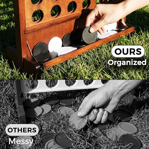 Image of Giant Wooden 4 in A Row Game for Indoor or Outdoor Games | Foldable Tray, 2 Styles of Play: Wall Mounted or Set-up on Ground, Carrying Case, Detachable Legs, Premium Varnished Pine
