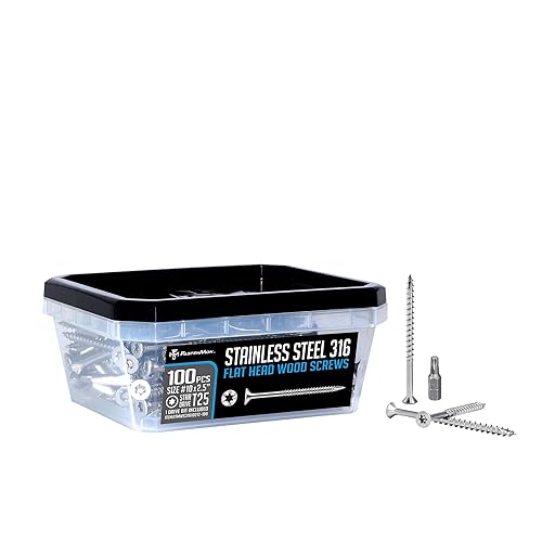 FastenMon - Tornillos para madera de acero inoxidable 316 #10 x 2-12 pulgadas, grado marino, paquete de 100 unidades con broca T25, cabeza plana