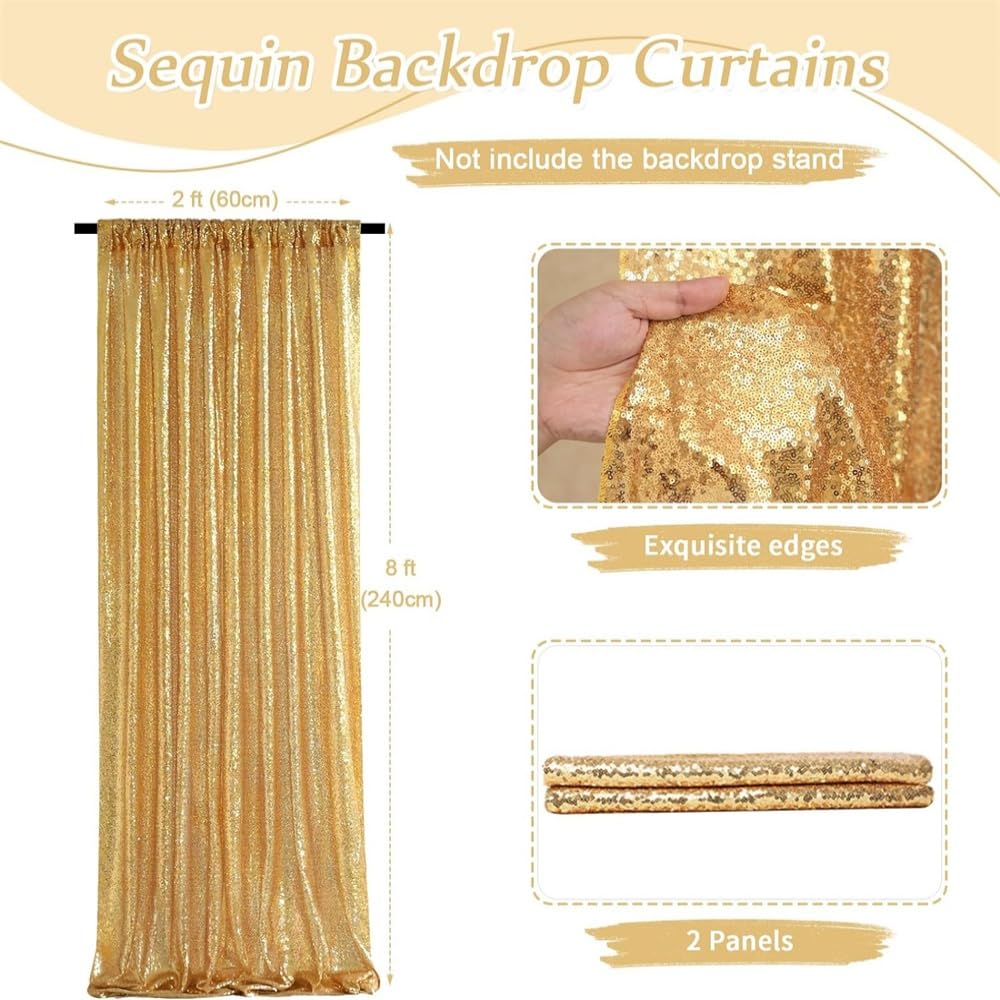 2 Pezzi Tenda Sfondo Fotografico 60 x 240 cm per Battesimo Matrimonio Doccia Compleanno Laurea Scuola Feste Decor (Oro)