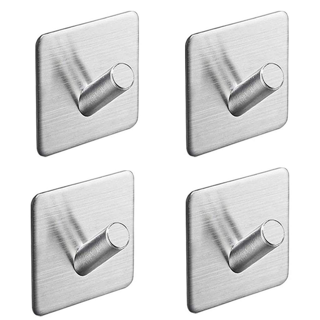 DXTFDHB Self Adhesive Hooks, Stainless Steel Towel Hooks, for Robe, Coat, Towel, Keys, Bags Heavy Duty Hook (Pack Of 4)(Silver2)