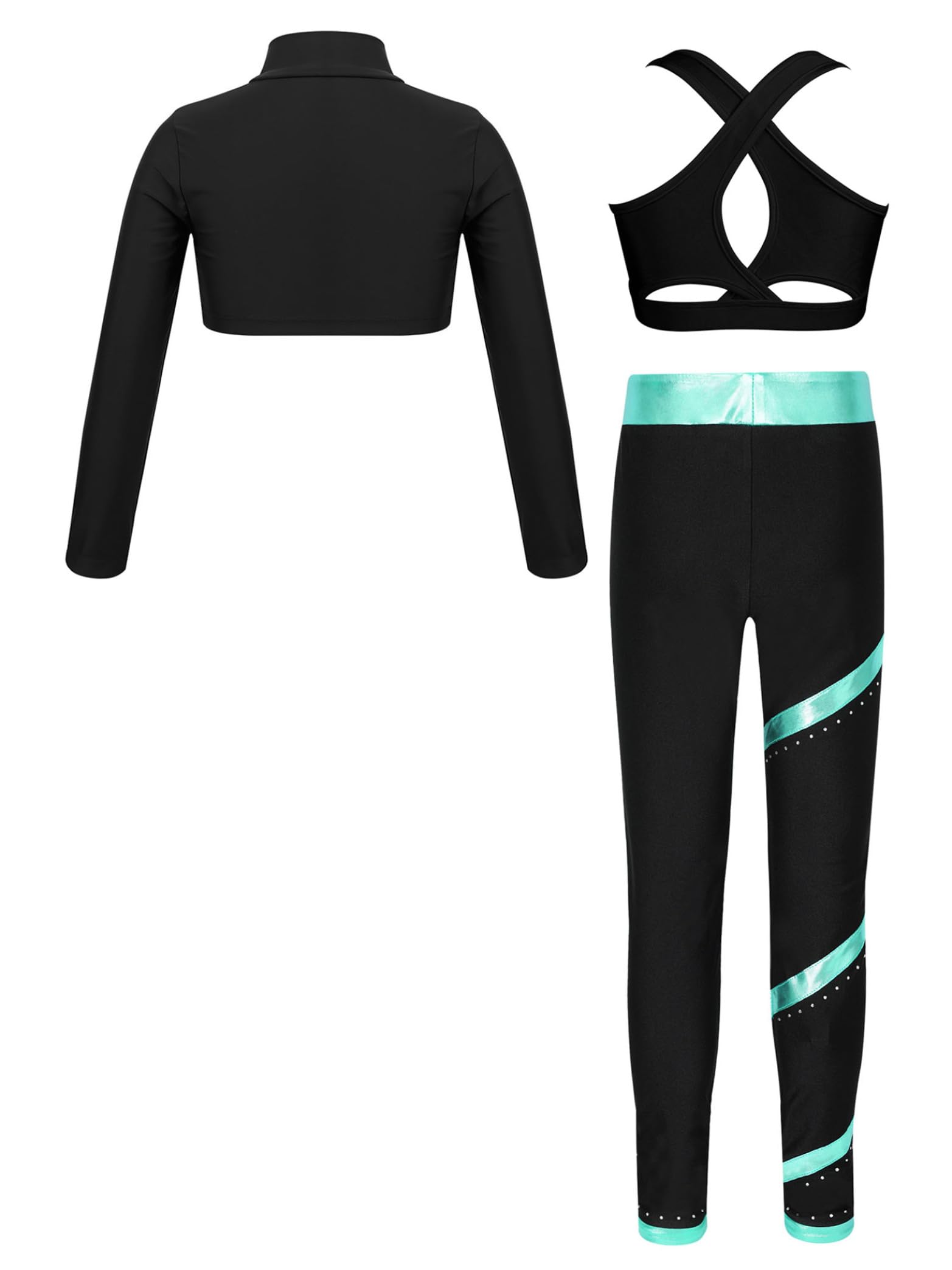 Hip Hop Street Dance Ropa Conjunto Niños Niñas Manga Larga Top Camiseta Sin Vientre Con Sujetador Deportivo Cruzado Rayas Pantalones Yoga Ropa Deportiva