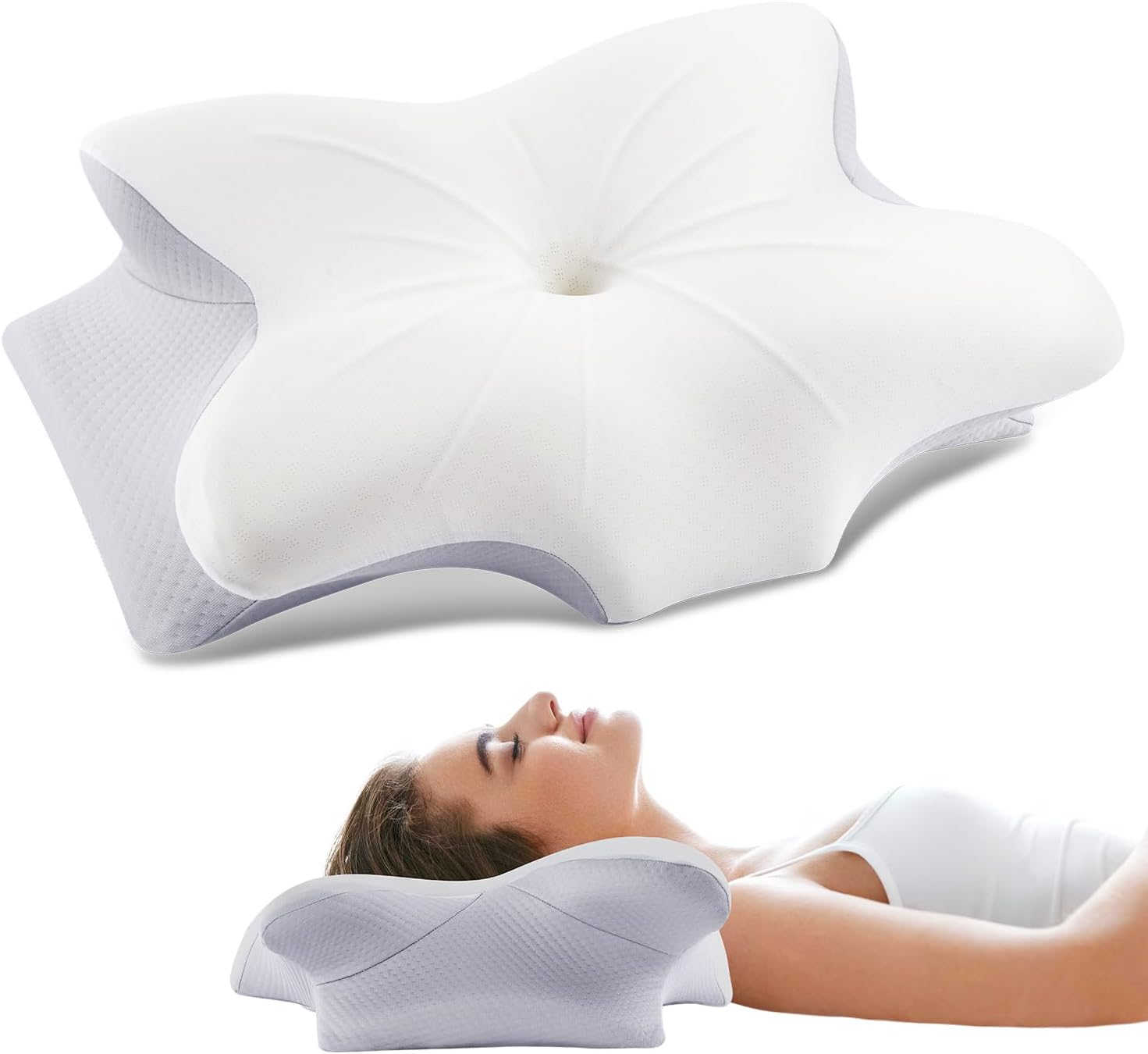 Cervical Pillow for Neck Pain Relief - Cooling Memory Foam Neck Pillows for Sleeping, Ergonomic Neck Support Pillow for Side Back Stomach Sleeper with Washable Pillowcase & 2 Different Heights