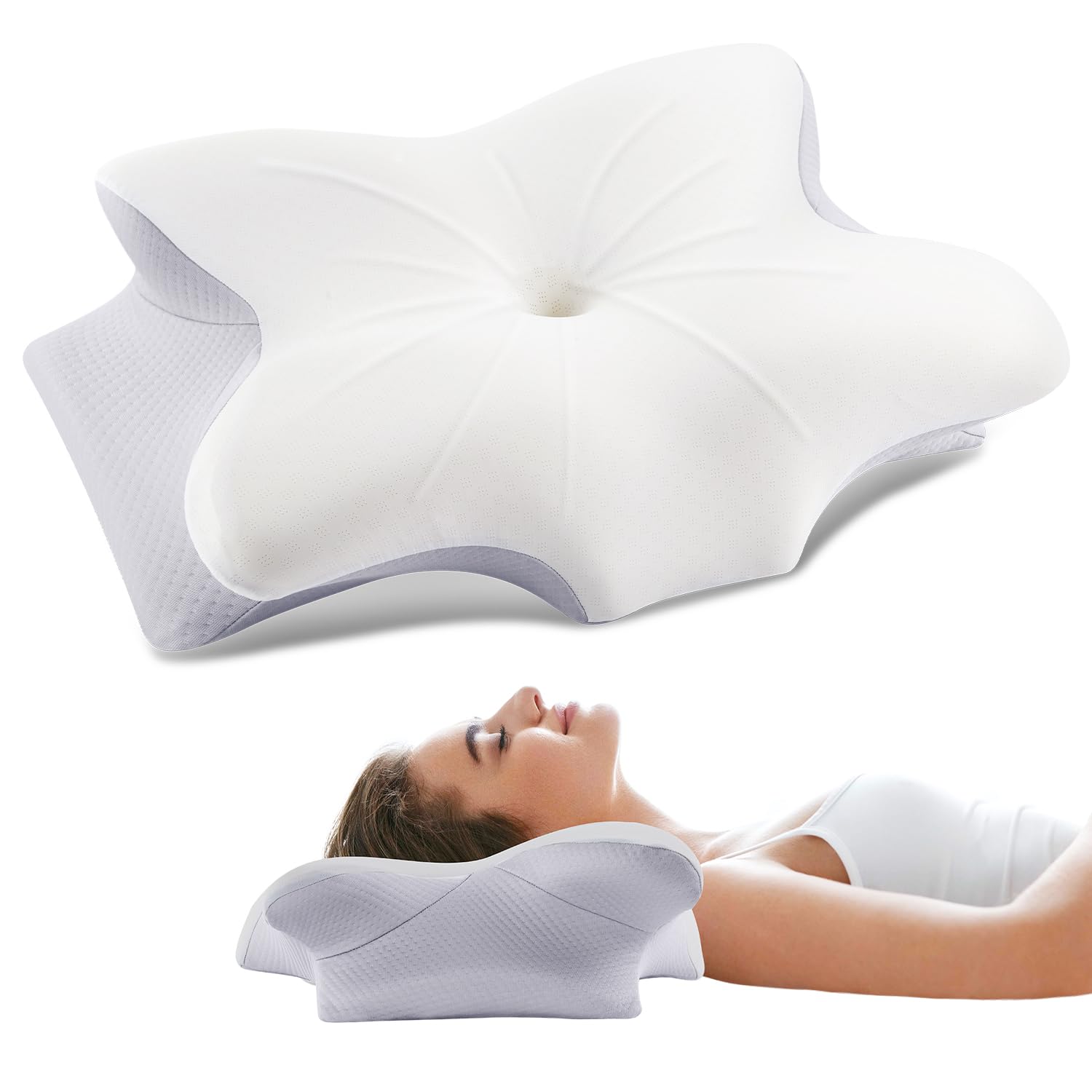 Cervical Pillow for Neck Pain Relief - Cooling Memory Foam Neck Pillows for Sleeping, Ergonomic Neck Support Pillow for Side Back Stomach Sleeper with Washable Pillowcase & 2 Different Heights