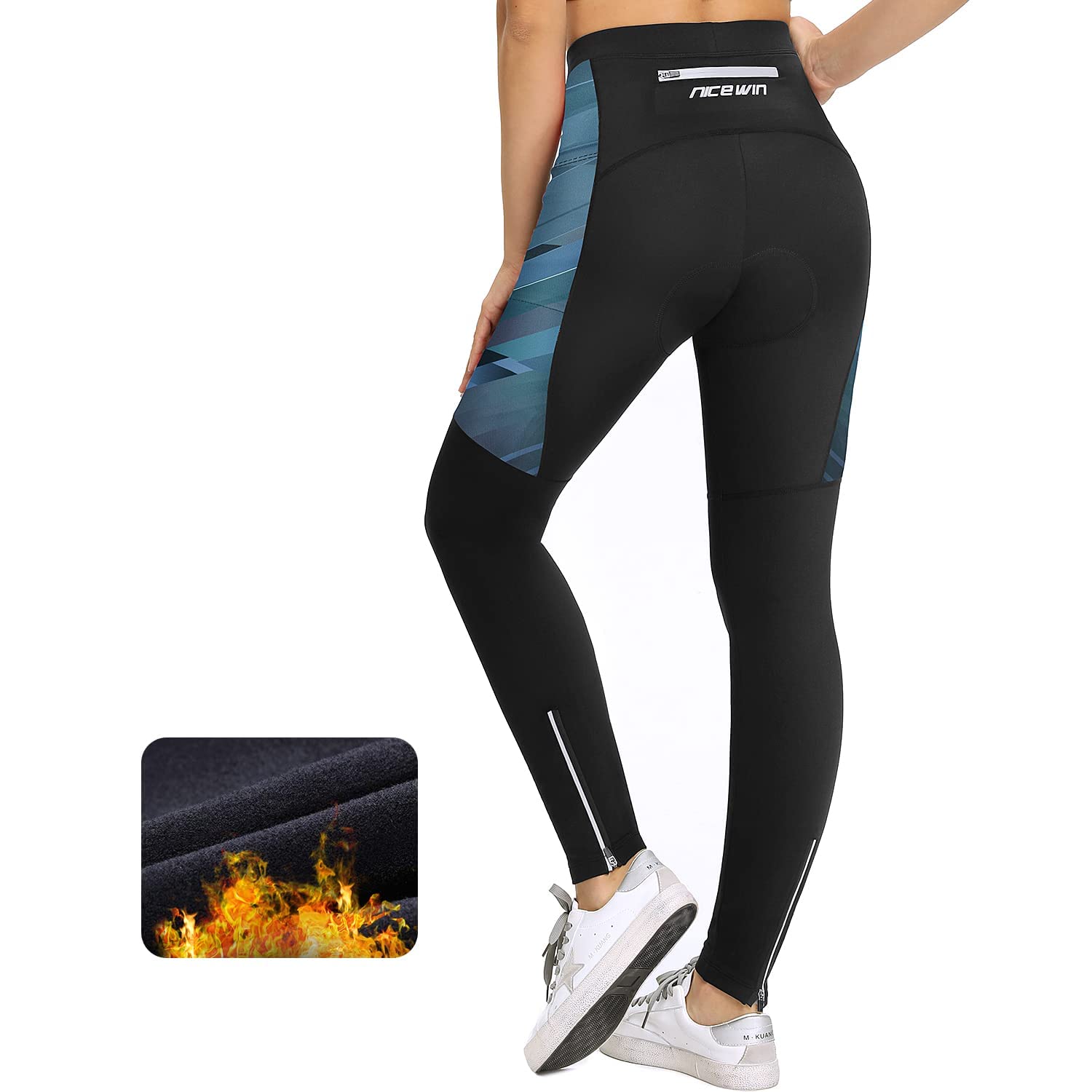 Pantaloni da Ciclismo Donna Invernali Lunghi Imbottiti Bicicletta Pantaloni Corsa Calzamaglia 4D Gel Pad Traspiranti Rapido Asciutto Leggings Sportivi Donna