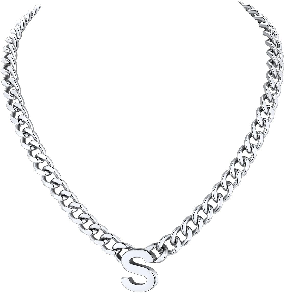Initial Mens Necklace A-Z Cuban Link Chain for Women Gold/Silver/Black Jewelry Valentines Gifts for Him/Her