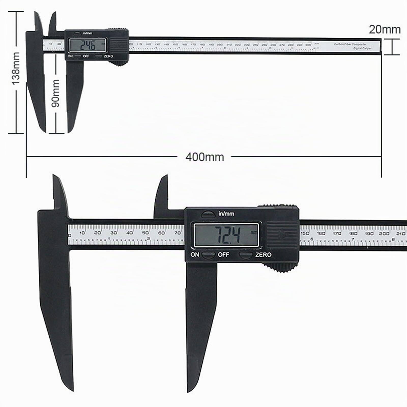 Calibre Digital Calibrador Vernier digital de 0-300/200 mm, rango de medición amplio, calibrador de plástico, mordaza de medición larga, diámetro interior y exterior, medición de pasos(0-300mm)
