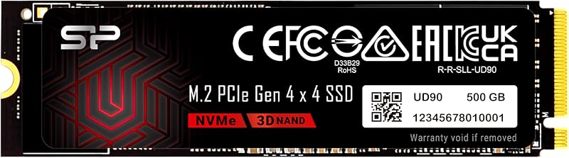Silicon Power 500GB UD90 NVMe 4.0 Gen4 PCIe M.2 SSD R/W hasta 5000/2700 MB/s (SP500GBP44UD9005)