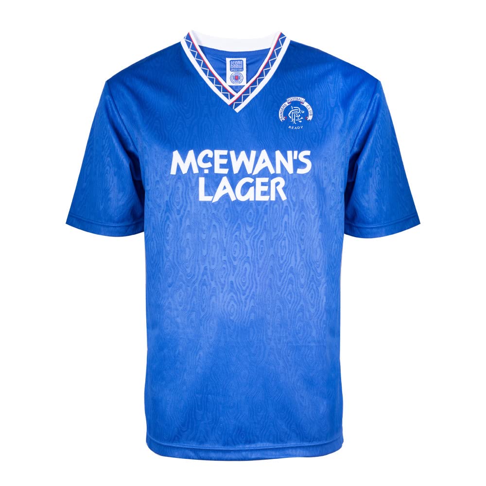 Score Draw Rangers 1990 Retro Football Shirt Blue Large Polyester