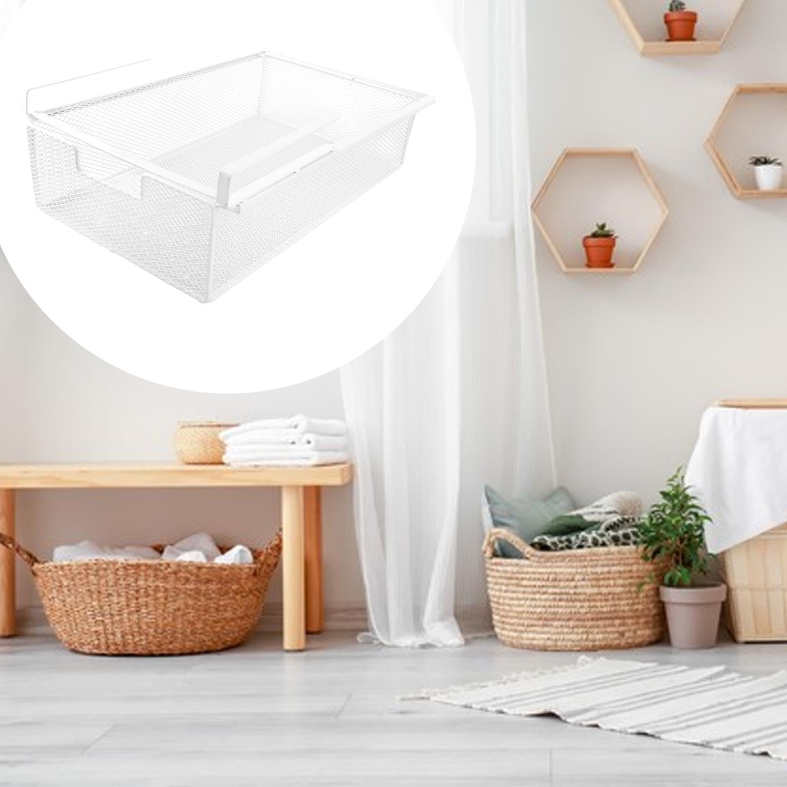 Tiroir Sous Le Bureau, Organiseur de Tiroir Sous Le Bureau, Panier Métallique Coulissant, Boîte à Tiroirs Cachée, Boîte de Rangement pour Sous-Vêtements, Tiroir Suspendu, Organisateur de Bureau, Blanc