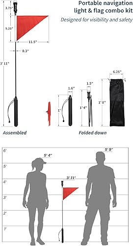 Miniatura 2 de Pactrade Marine Kit combinado de luz de navegación portátil y bandera para kayak, barco de pesca con poste plegable de 4 pies, bandera triangular