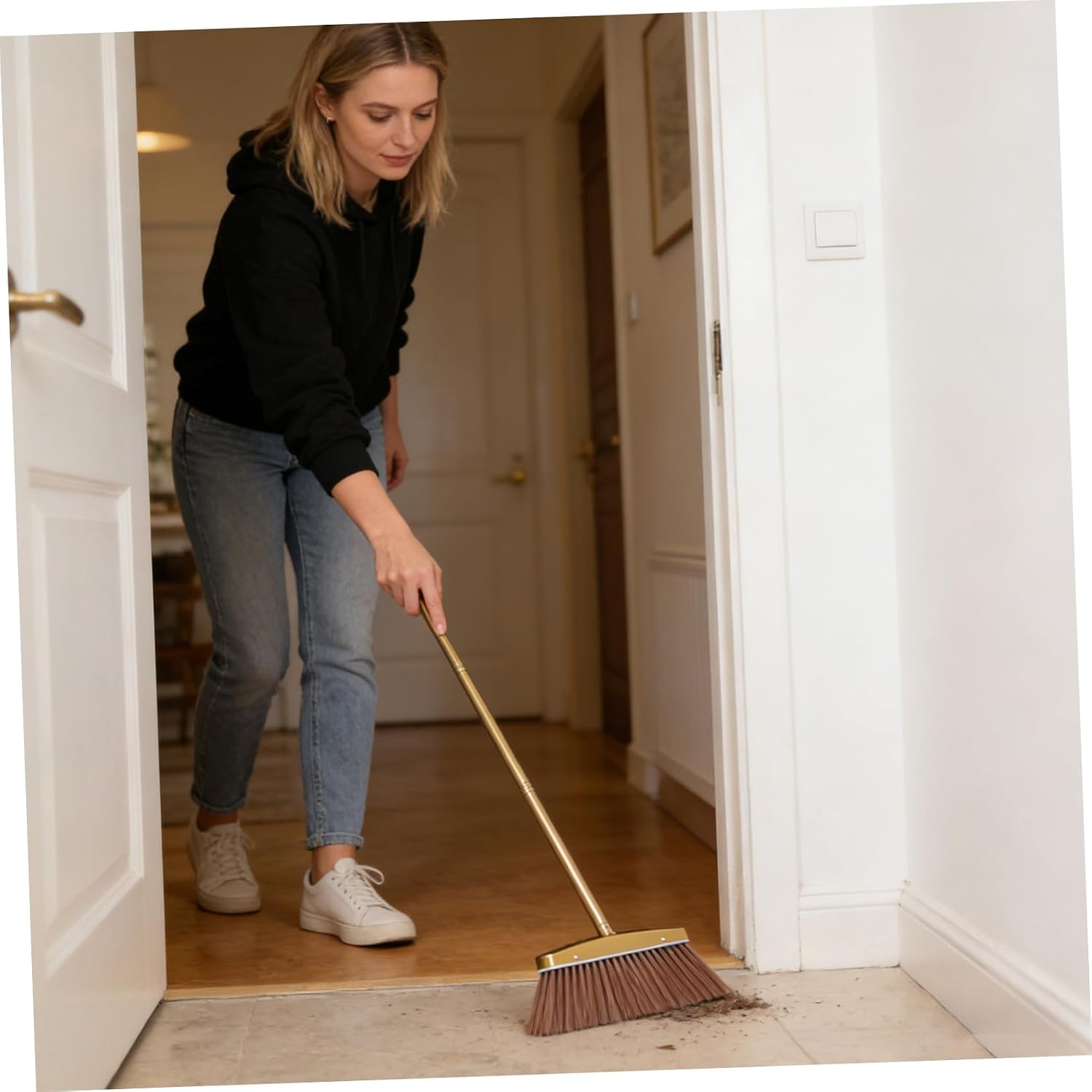 Detachable Thickened Stainless Steel Hand Broom for Indoor Sweeping and Patio Cleaning, Household Commercial Broom with Long Handle for Home and Warehouse Floors