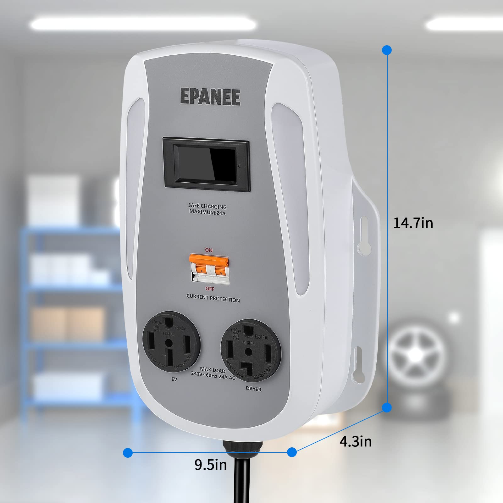 EPANEE NEMA 14-30 Splitter Switch, 14-30 Plug to 14-30R/14-50R Outlets (A&B) - Automatic Power Switching for Dryer and EV, Internal Safety Breaker and Real-time Display