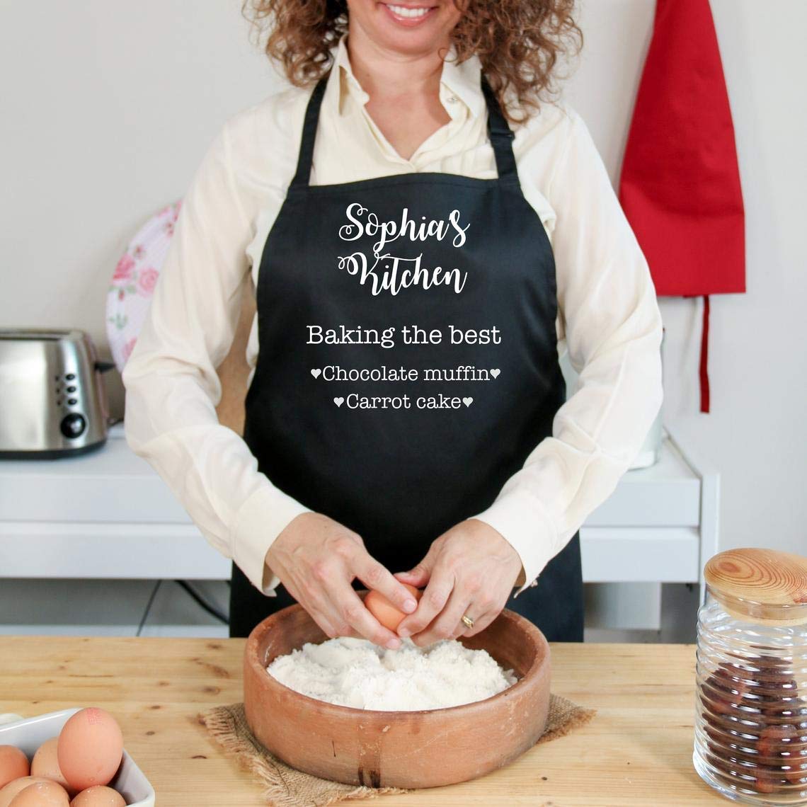Pomchick - Personalised Name Kitchen Apron with Pockets Gift For Her Mum Mummy Woman Grilling Cooking Baking BBQ Women Aprons - Image 3