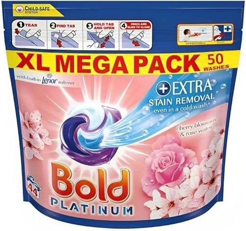 Bold Platinum Pods Pack of 2, Laundry Detergent, Washing Liquid Pods/Capsules, 100 Washes - Cherry Blossom & Rose Water - Extra Stain Removal Even In a Cold Wash - By Shop 4 Less