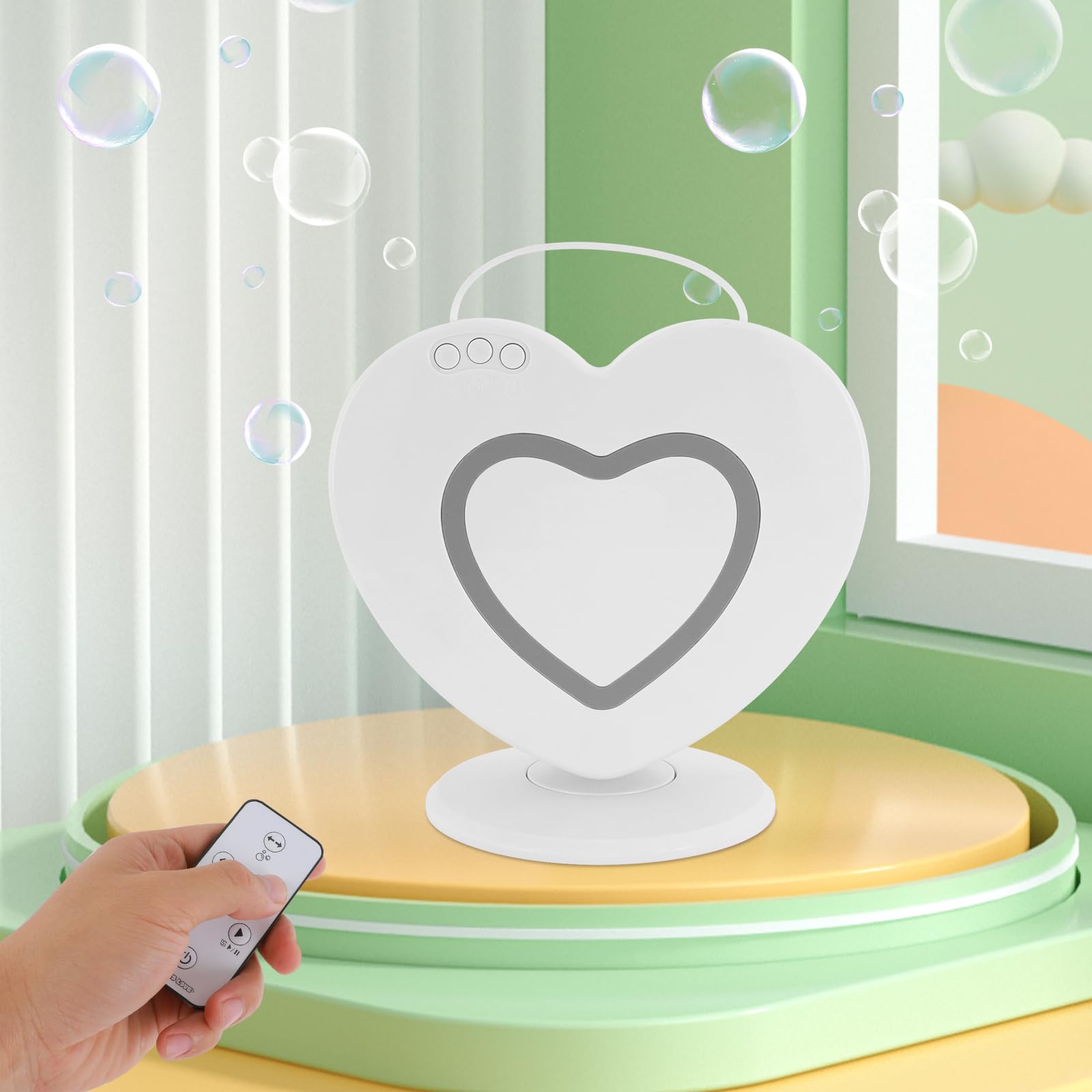 Macchina per bolle di sapone a forma di cuore, macchina automatica per bolle di sapone con rotazione di 360°, capacità 500 ml, macchina per bolle per compleanno, festa, matrimonio
