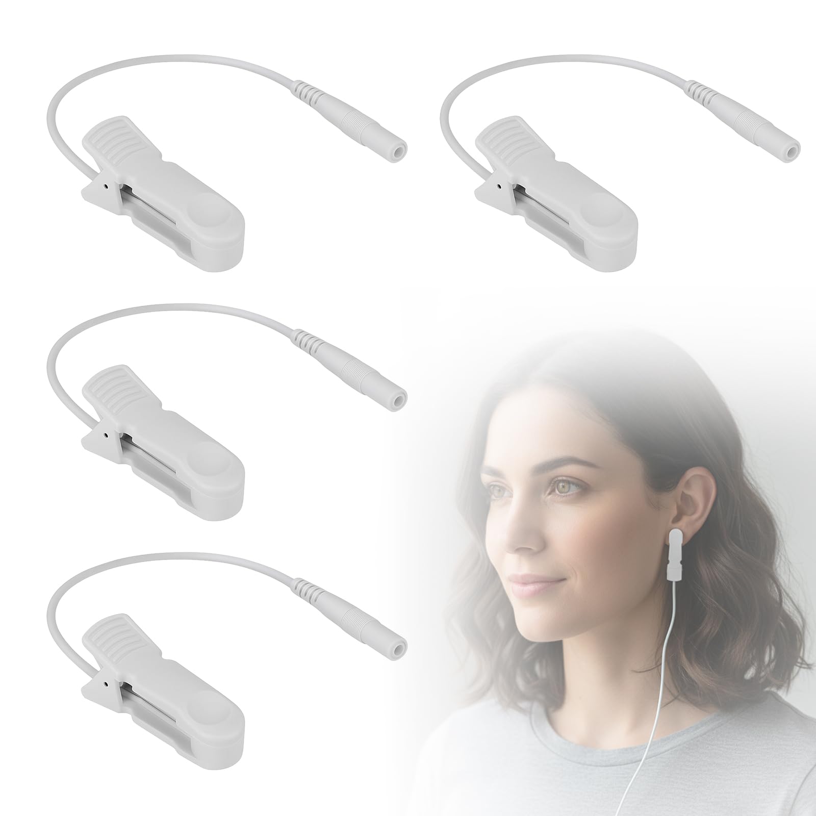 Photo 1 of 4 Pcs Ear Clip Electrode Lead Wires, 2.0mm Pin Snap Connection Compatible with Most TENS EMS Units