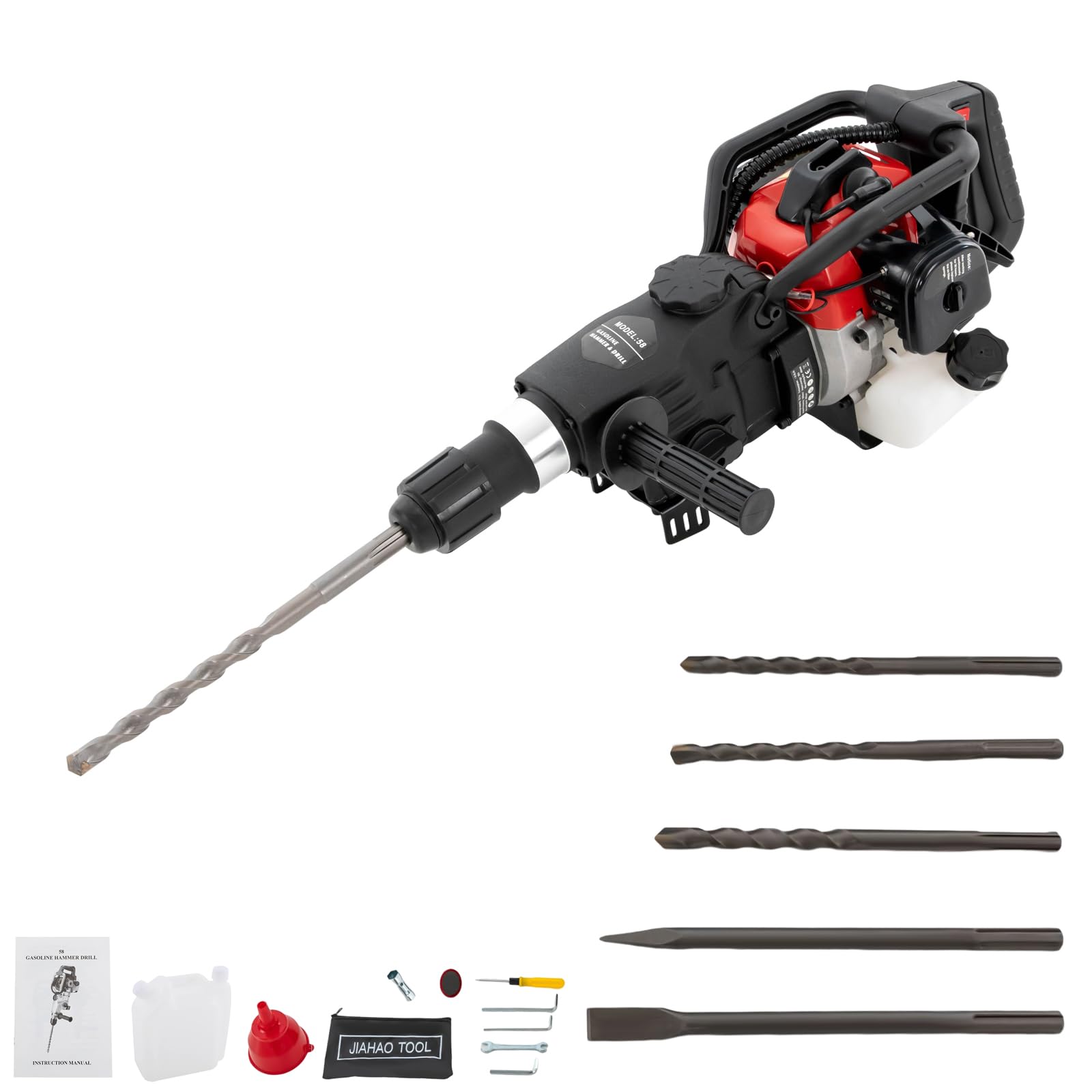 POIOKLJRE 33CC Jack Hammer, 1000W Rock Breaker, Impact Hammer for Construction Projects, 30J Impact Energy, 4-functions hammering use for Ground Slotting, Rock Breaking, Wall Drilling