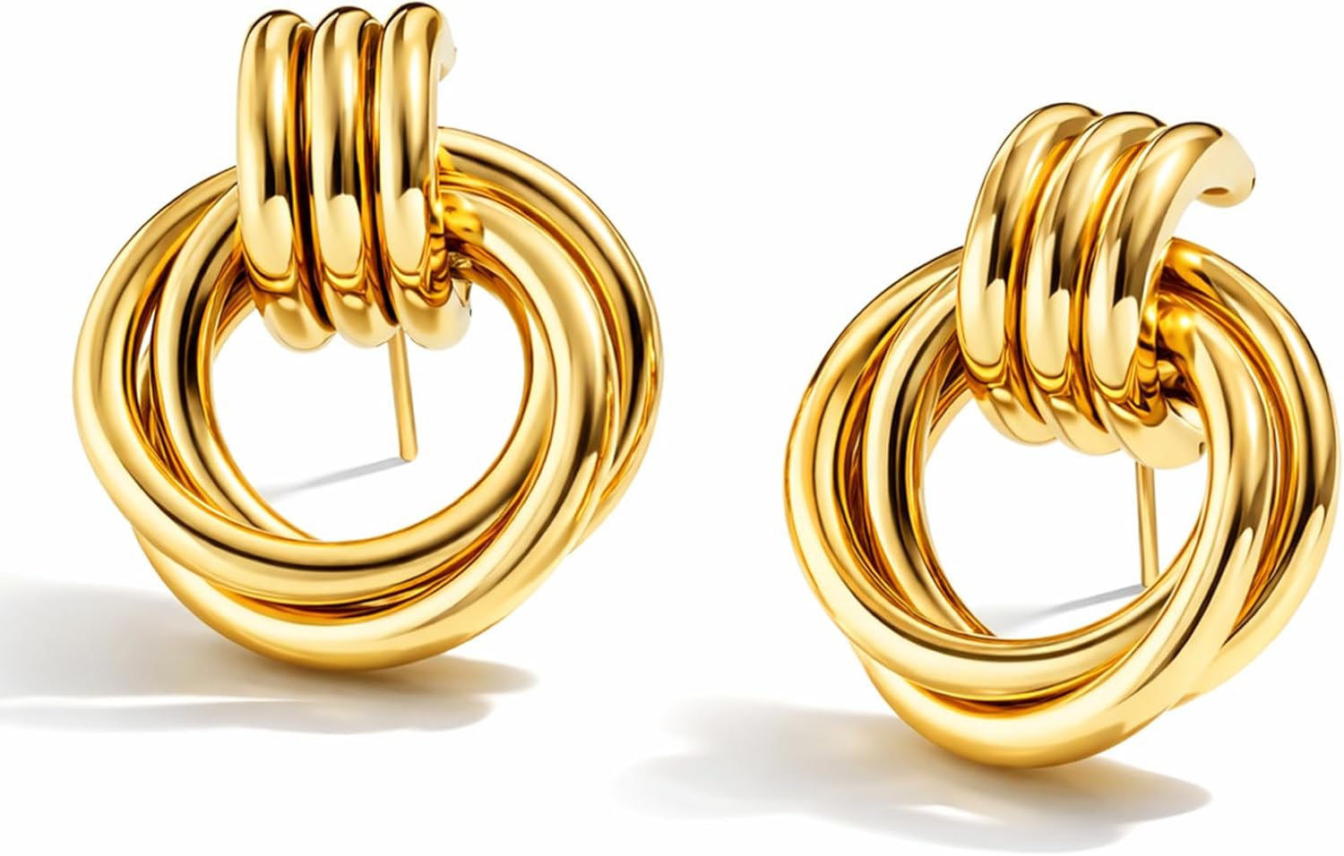 Gold Dangle Earrings for Women, 18K Gold Plated Chunky Knot Drop Earrings, Bold Statement Earrings for Everyday Wear, Work, Weddings & Gifts