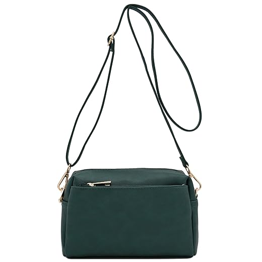 FashionPuzzle Triple Zip Small Crossbody Bag (Hunter Green)
