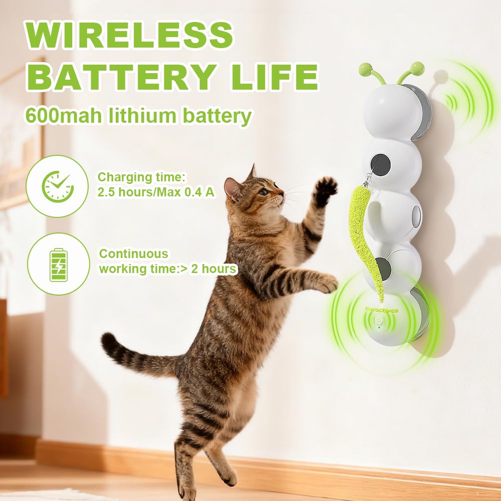 Jouet pour Chat Chenille, Smart Motion Jouet Chat Interactif Rechargeable par USB, Jouets pour Chats Mouvement de Ver, Amusant et Engageant Jeu pour Chat avec Ventouse pour Jouer, Exercice