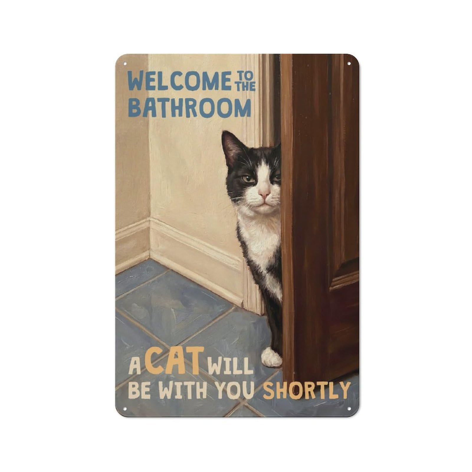Junmoney Style-4 Workshop Style Welcome To The Bathroom Tuxedo Cat Tin Sign 30X20cm, Workshop Wall Decor For Tool Room, Garage, Studio Or Home Bar