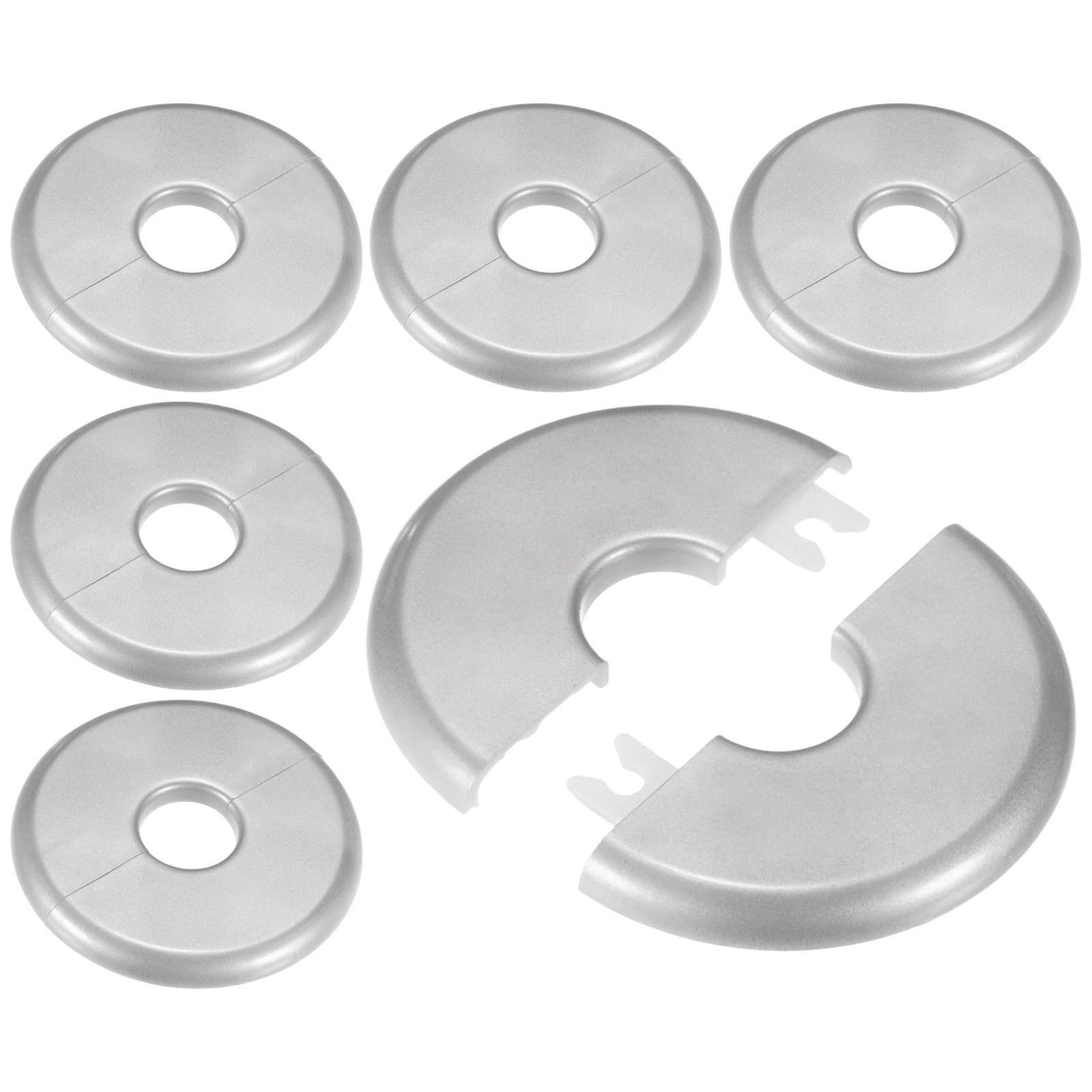 M METERXITY 6-Pack Wall Split Flange, 22mm[0.87"] ID ABS Round Self-Adhesive Escutcheon Plate Cover Buckle for Pipe Accessories/Floor/Ceiling, Plumbing Cover Plates [Silver, 80mm 3.15" OD]