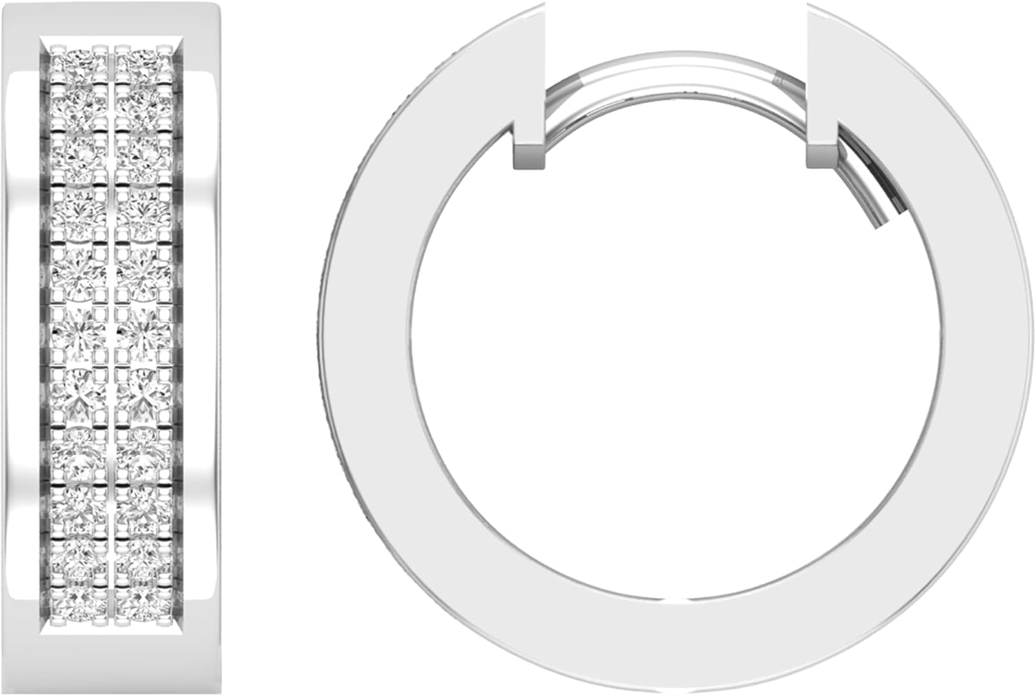 Dazzlingrock Collection Round White Natural Diamond Double Row Unisex Hinged Post Hoop Earrings in 925 Sterling Silver