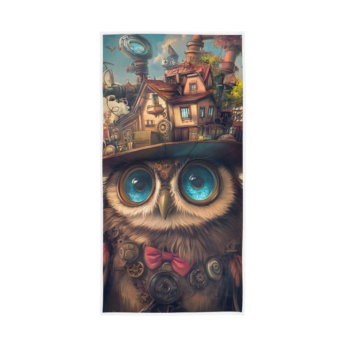 HUYGD Owl with House on Head Hand Towels, Multipurpose Spa Towels for Bathroom, Gym, Hotel, Spa 15 x 30 Inches