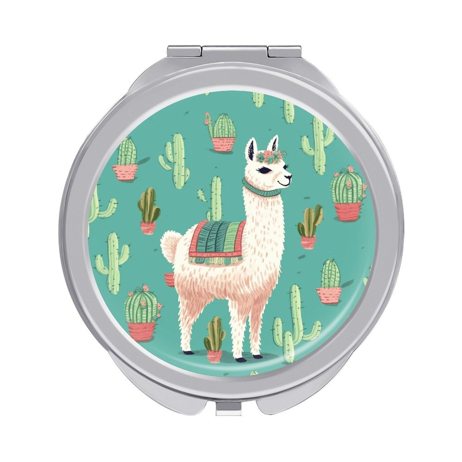 VstaDank Alpaca Cactus Compact Mirror for Purses Round Fashion Travel Makeup Mirror 2X /1x Magnifying Double Sides Mini Mirrors Portable Pocket Mirrors for Handbag Purse Women Gift