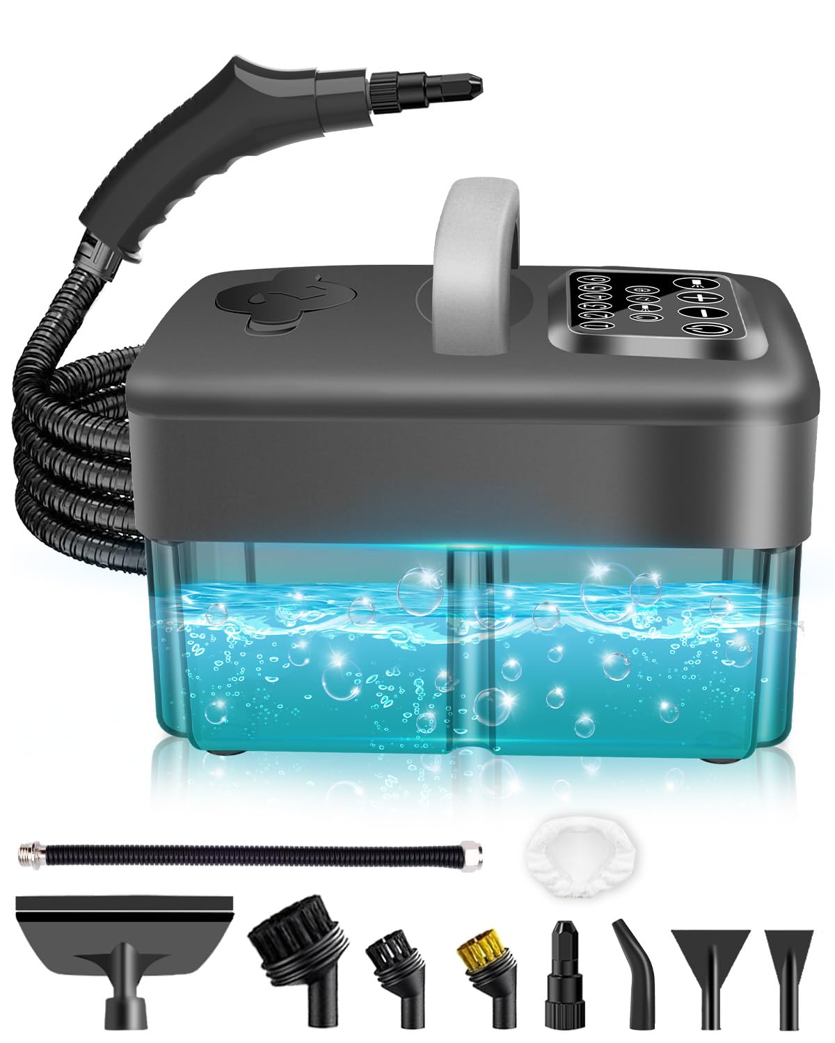 Upgrade Nettoyeur Vapeur Portable - 2500W, 6 Niveaux de Réglage, Réservoir D'eau 1,6L, 120 °C Vapeur, Chauffage en 15s,Portable avec 10 Accessoires, Nettoyage des Canapé,Sol,Vitre,Matelas
