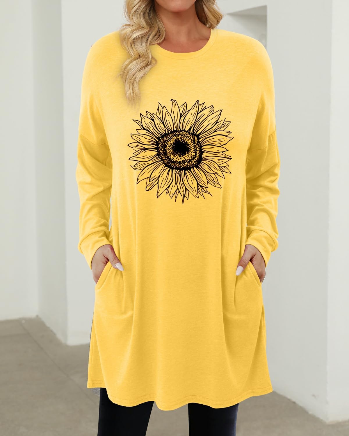 KISSMODA Women's Long Sleeve Tunic Tops Fall for Leggings Casual Long Tunics with Pockets T Shirts Loose S-3XL - Image 3