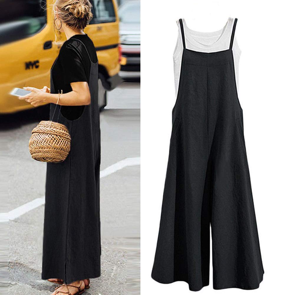 GUOCU Salopette in Lino Senza Maniche da Donna Vintage Tute in Lino Baggy Pantaloni a Gambe Grandi Estate Pagliaccetti Elegante Ragazza Overall Jumpsuit Casual Pantaloni Larghi Incinti Taglie Forti