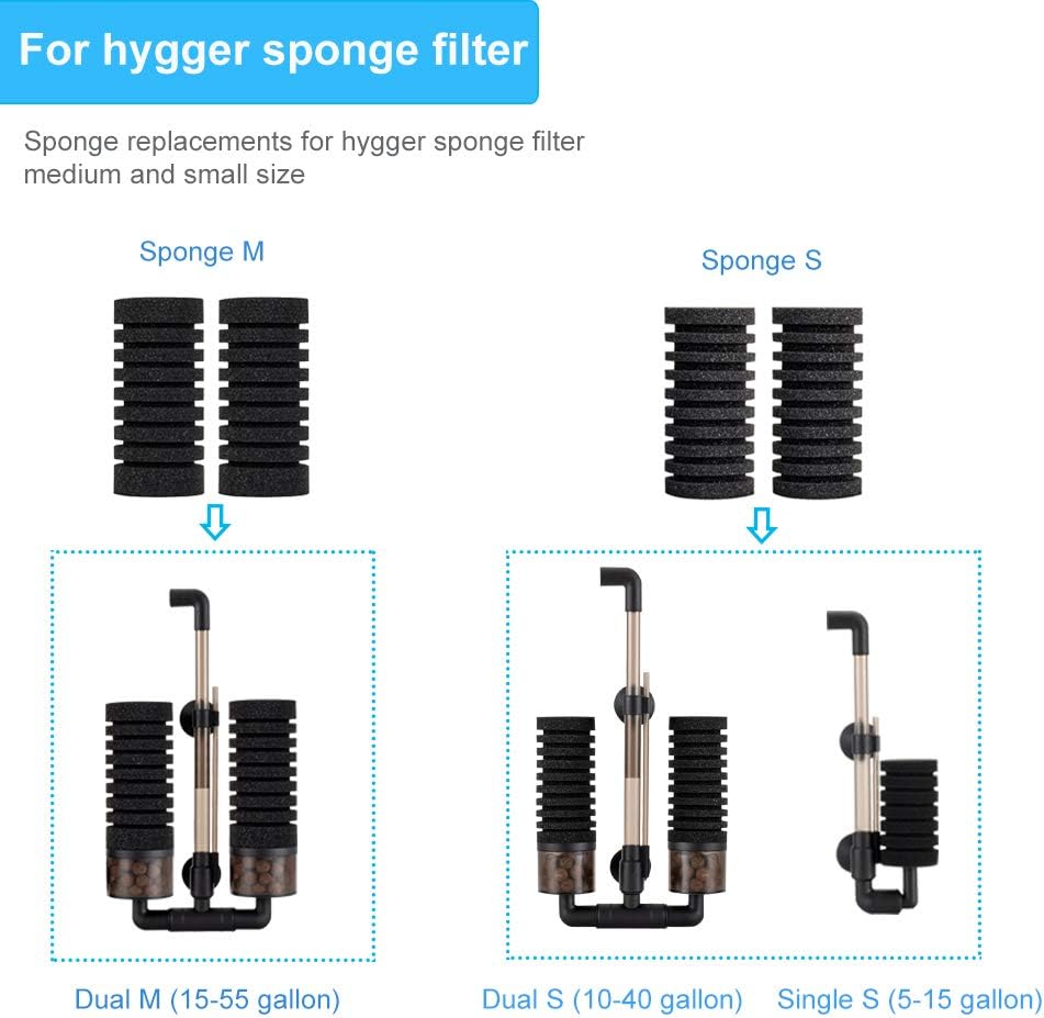 hygger Pack of 4 Replacement Sponges for Aquarium Double Sponge Filter (S)