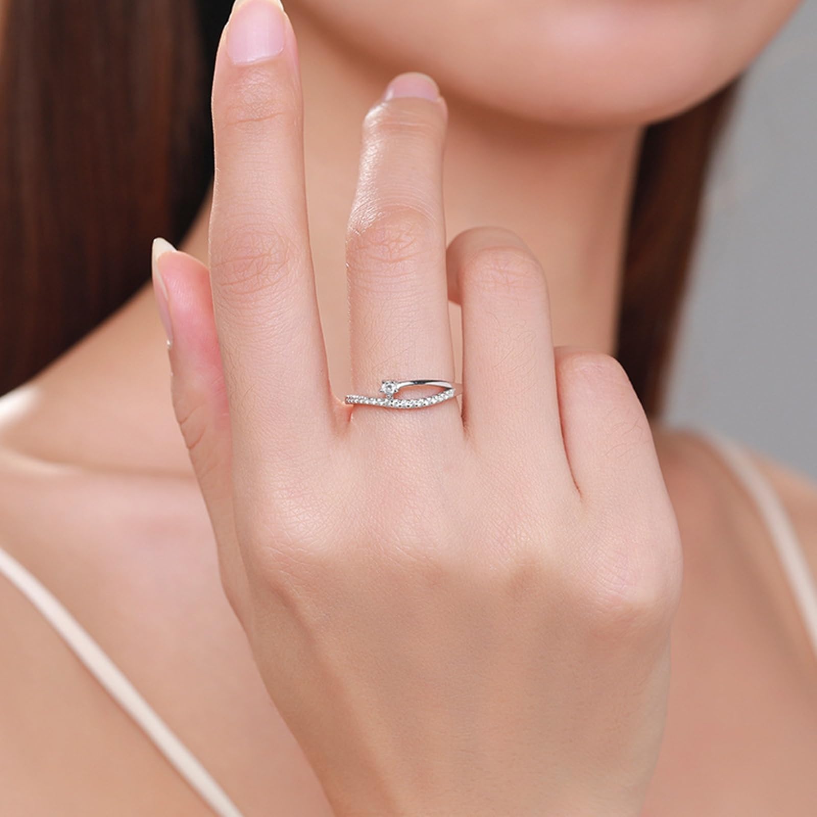 Pierścionki zaręczynowe 9K białe złoto, pierścionki damskie 3 mm diament biały 0,1 ct diament