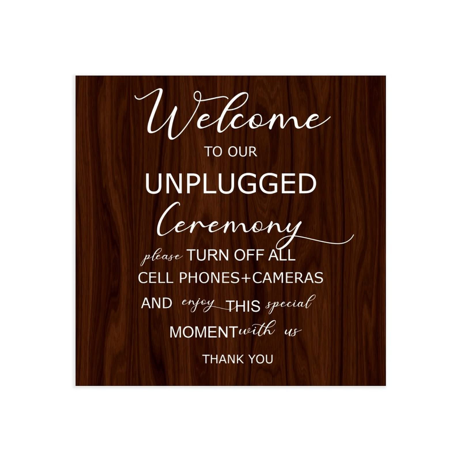 Unplugged Hochzeitsschild – Zeremonieschild aus Holz – vertikales Hochzeitsschild aus Holz – rustikale Hochzeitsdekoration, 50,8 x 50,8 cm
