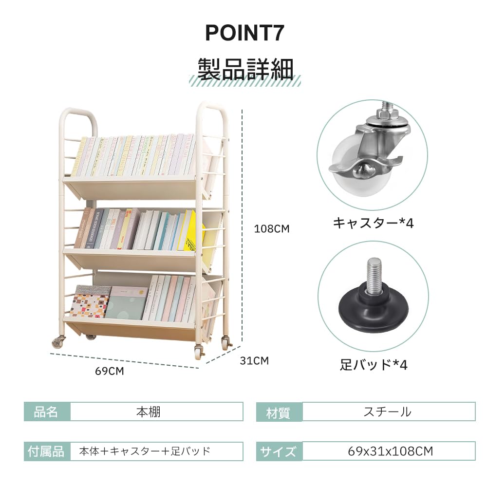 Amazon.co.jp: ファイルラック ファイルワゴン 3段 本棚 回転