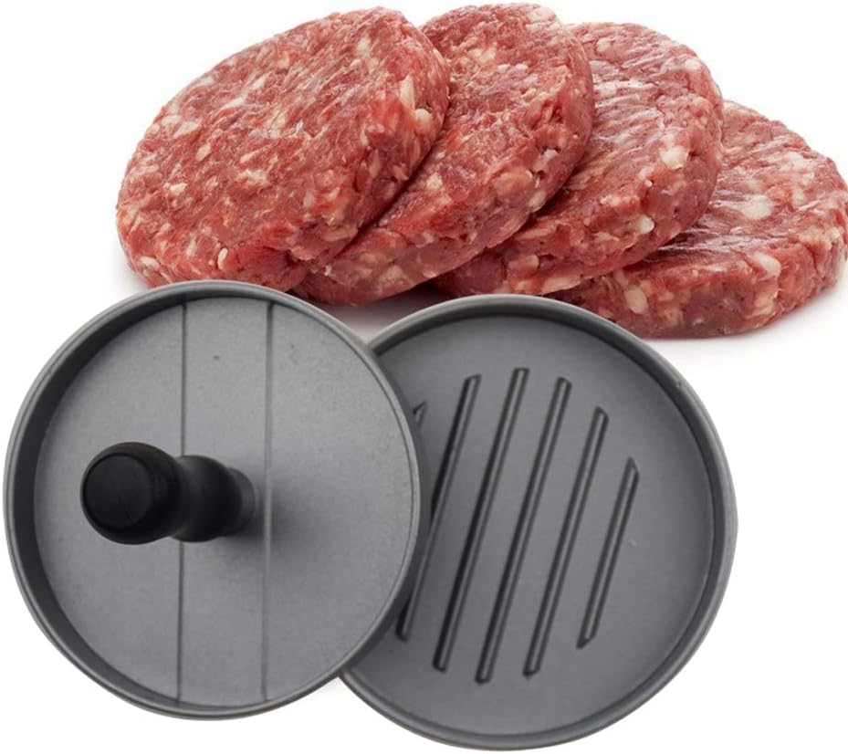 Aluminum Non-Stick Hamburger Press Burger Press Non Stick Patty Molding Maker with 50 Free Patty Papers and Plastic Handle (Small)