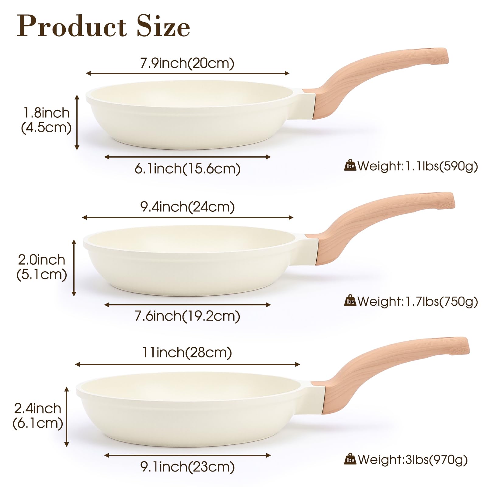 Gugxiom Set di pentole in ceramica Noniyy, 20/24/28 Cm in 3 Parti Padella con Manico Resistente al Calore, Induzione Casseruola in Ceramica per Tipi di Padelle, PFAS e