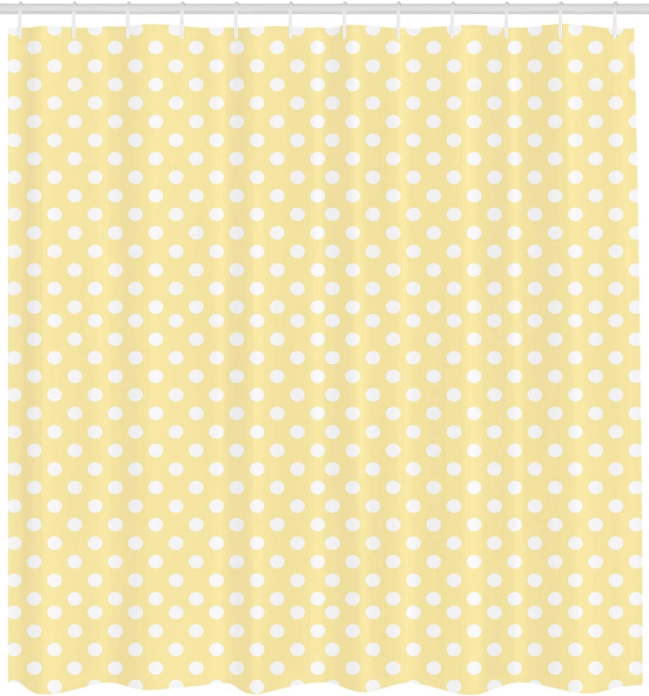 Ambesonne Polka Dots Shower Curtain, Nostalgic Pastel Polka Dots in Never Ending Path Vintage Old-Fashion Art, Cloth Fabric Bathroom Decor Set with Hooks, 69" W x 75" L, White Yellow