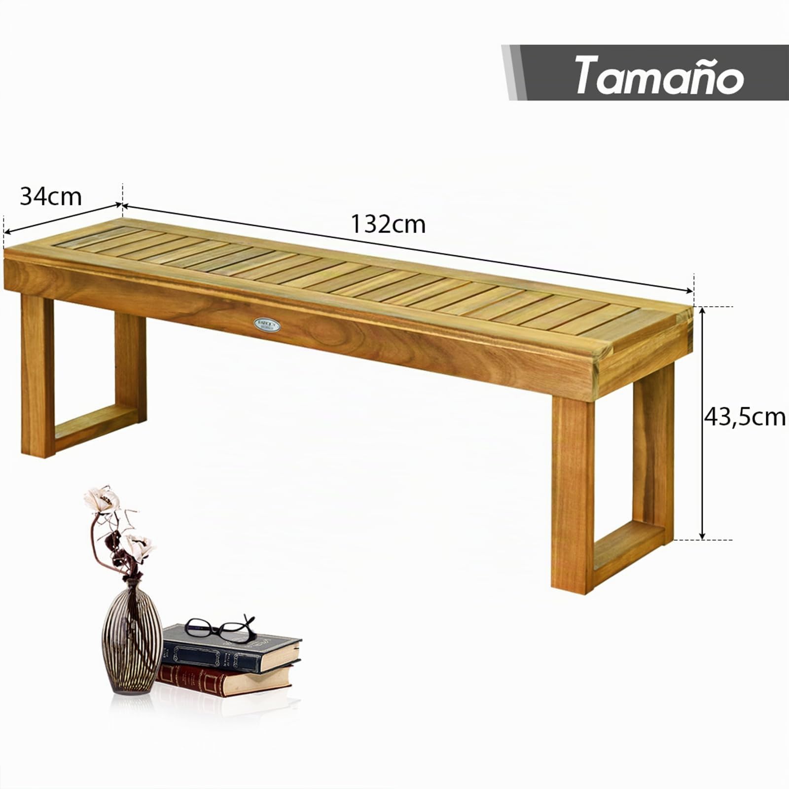 COSTWAY Banco de Madera de Acacia para Patio, Banco de Exterior con Asiento de Listones para Comedor, Banco sin Respaldo para Jardín Patio Piscina Balcón (con Barra de conexión)