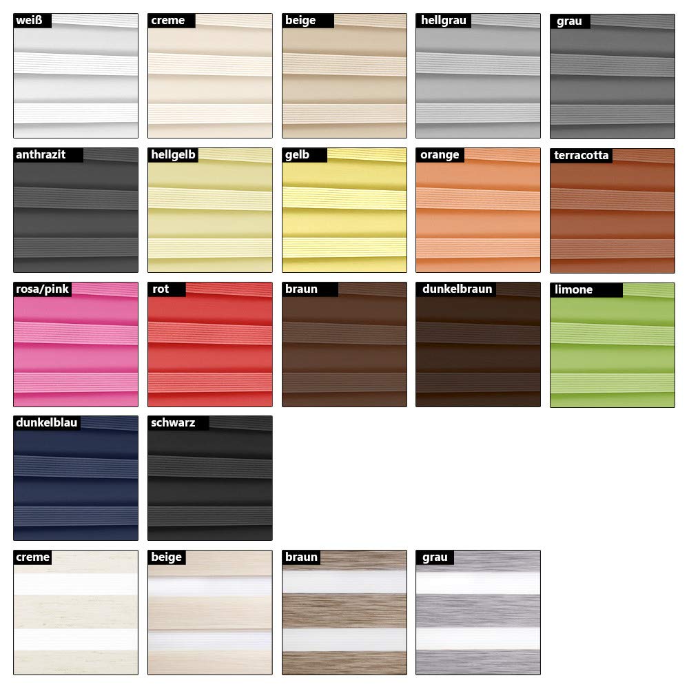 Sonnenschutz-HH - Doppelrollo Klemmfix ohne Bohren Vario Seitenzug Duorollo AUSSENMAß Breite 115 x 110 cm Höhe - Creme