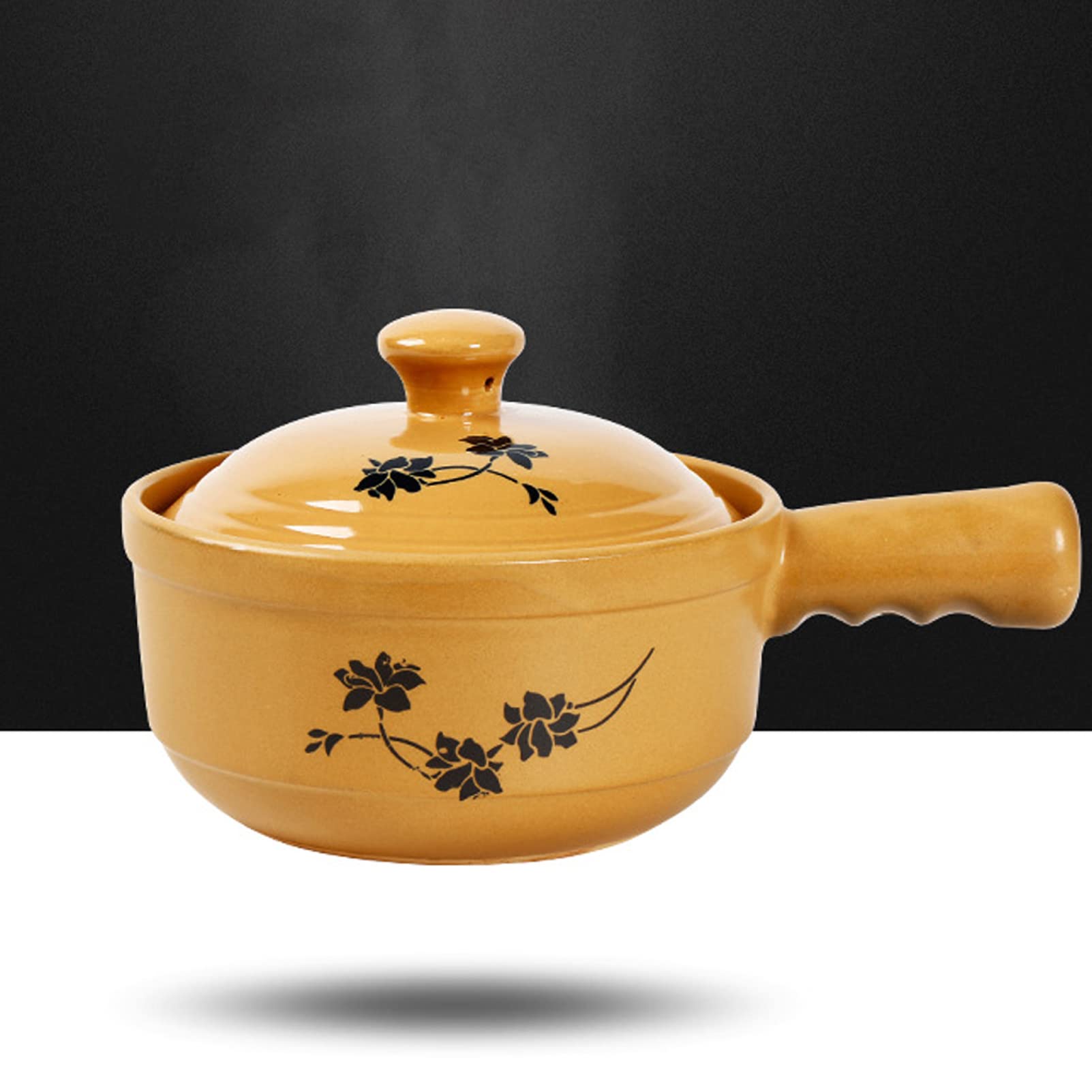 Olla para Cocinar Cazuela De Cerámica Cazuela De Cocina Apta para El Horno, Olla De Piedra De Barro Natural, Artesanía Tradicional, con Asa, 1.8L (Binaural 1.1L)