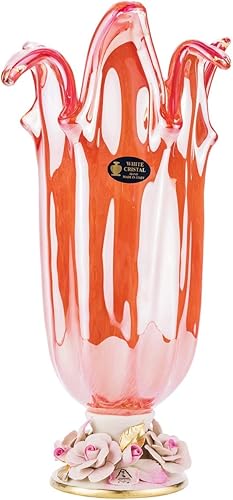 Jarrón decorativo con pies de cristal de Murano de 16 pulgadas, centro de mesa decorativo, diseño vintage, regalo de boda de cristal con flores de