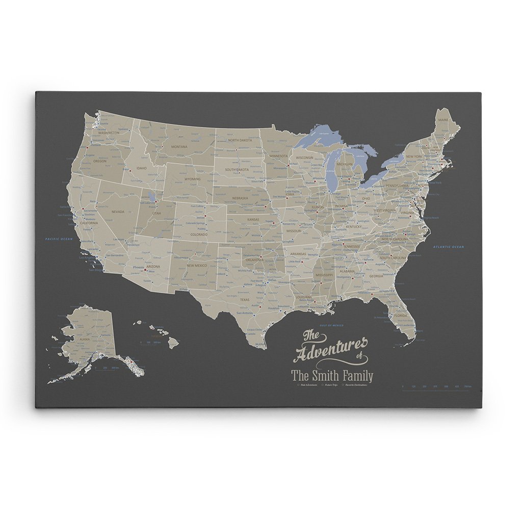 Gallery Wrapped - Earth Toned USA Push Pin Travel Map with pins Kitchen