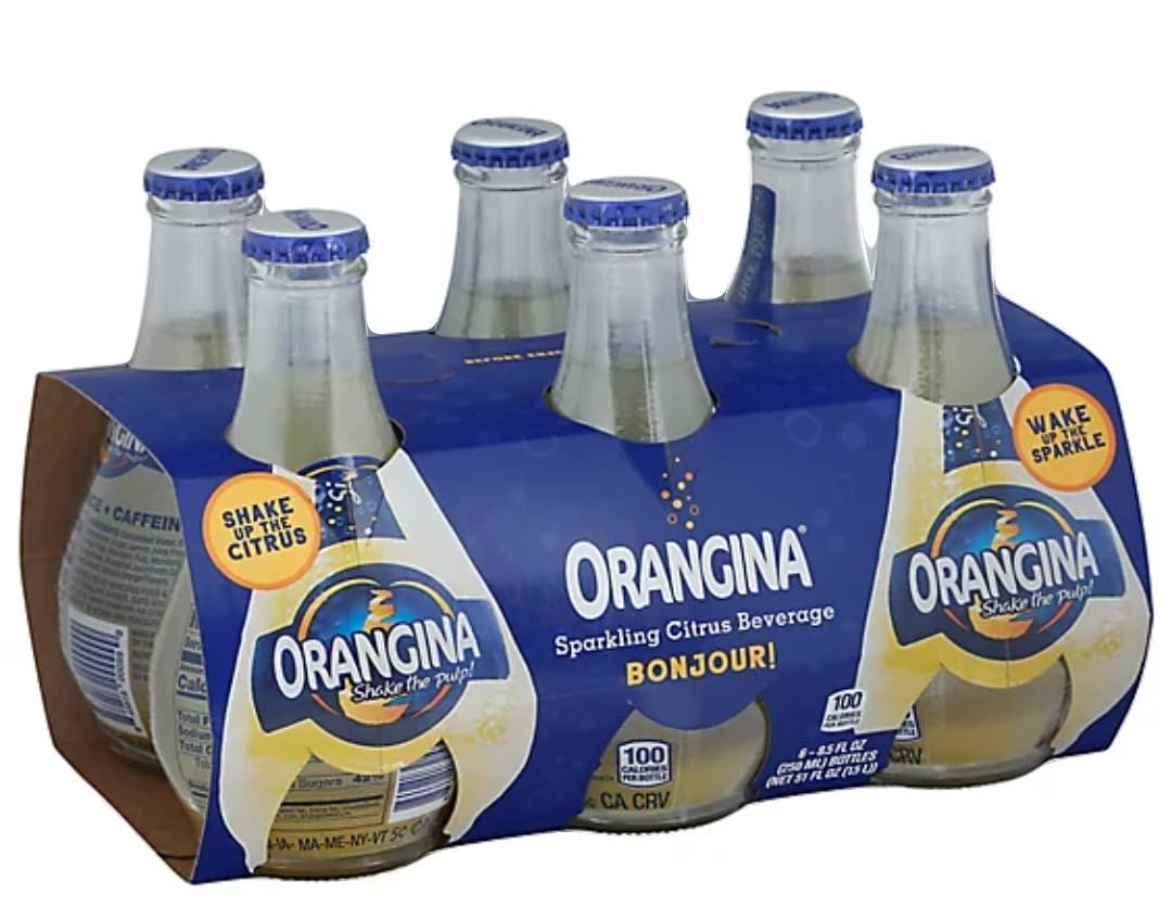 Orangina Glass Bottles- Citrus Sparkling Juice Beverage - Light Pulp -No Artificial Ingredients - (Pack of 24) (8.5 oz Bottle)
