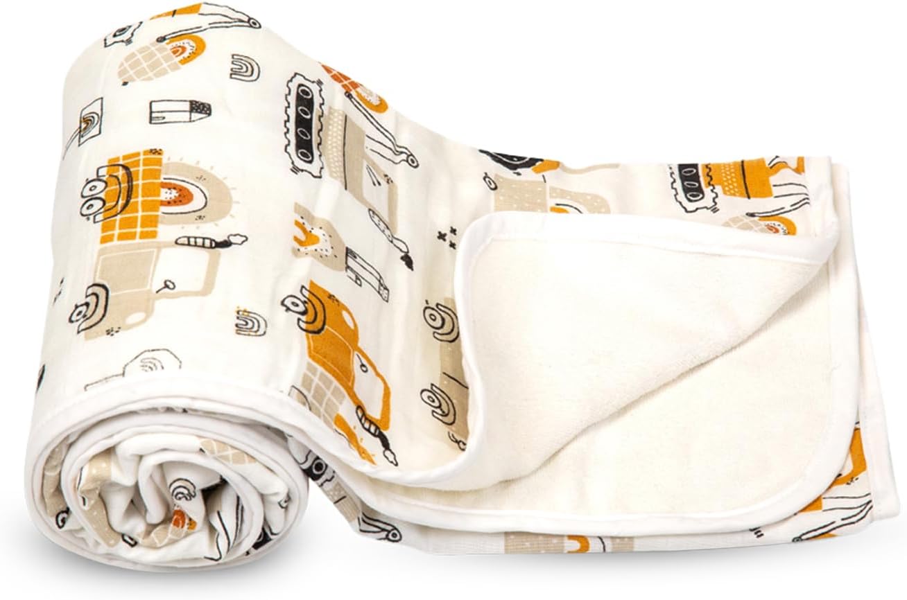 Supremely Absorbent 100% Cotton 2 Layer Premium Soft Baby Towel for New Born | 2 Layers of Muslin & Terry | Washcloth for Kids/Toddlers/Infants/Babies | Pack of 1- Transport Print 75X100 CM
