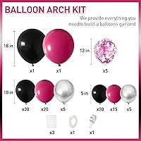 Vista 2 de Guirnalda de globos rosa y negro, kit de arco de globos de BTZO con globo de confeti plateado metálico, globos negros y rosas para cumpleaños
